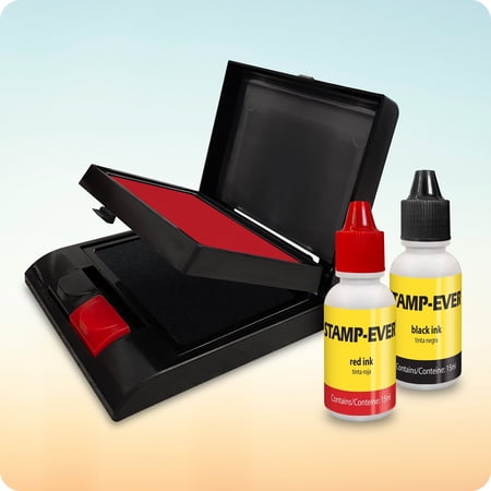 Stamp-Ever Traditional Felt Stamp Pads, Red, Black, with Ink Refills