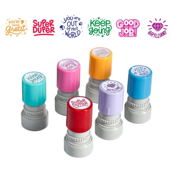 Stamp Joy - 6 Self-Ink Flash Stamp Set, Multicolor Teacher Stamps, Office Stationery Stamps, Pre-Inked (Inspiration Set)