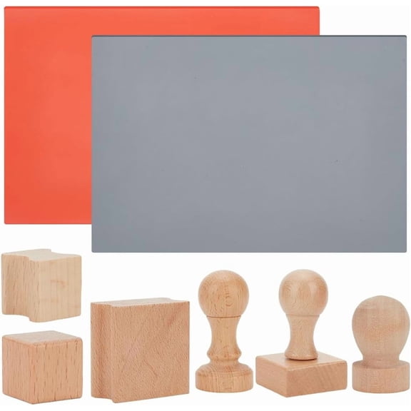 Stamp Kit with Rubber Including 14Pcs Blank Wood Blocks for Stamp Carving 3Pcs Blank Wood Stamps with Handle and 2 Sheets A4 Size Grey and Red Rubber Stamp Sheets for DIY Card MakingMixed Color