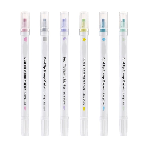 Stamp Marker Set 6 Color Double Ended Stamping Markers for Scrapbooking Journal