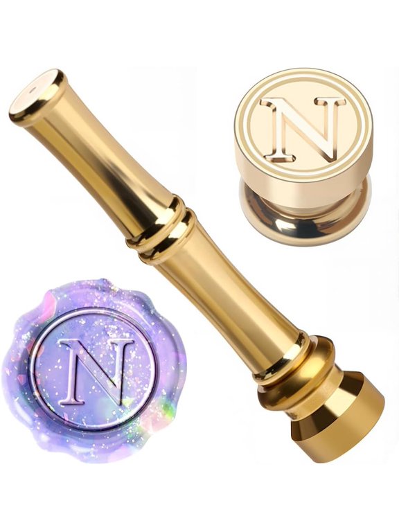Stamp N Seal Letter Sealing Wax Stamp 15mm Gold Metal Brass Retro Vintage Alphabet Initial Mini Wax Seals with Bamboo Stick Shaped Handle for DIY handcrafting