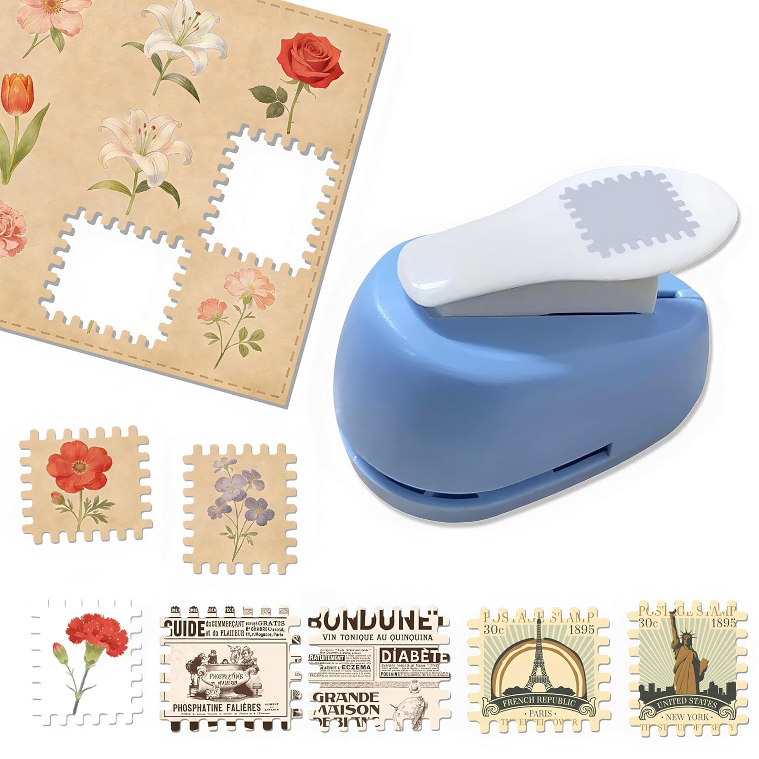 Stamp Puncher,0.79X0.71IN Rectangular Postage Punch,Square Cutter Craft Punches,Lever Action Paper Punches for Crafting Scrapbooking Journaling DIY Card Making Arts Crafts Supplies