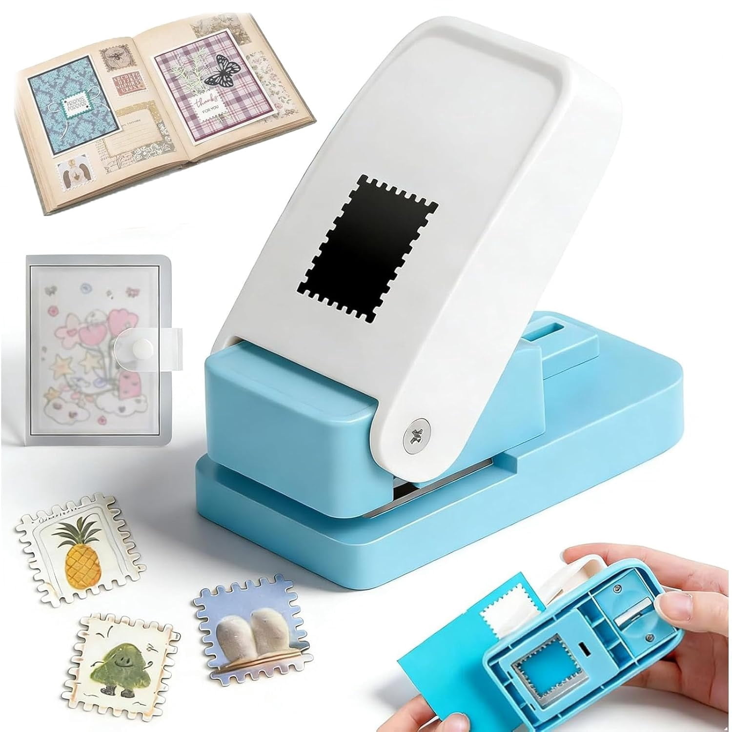Stamp Puncher, 1.5x1.2 Inch Rectangular Postage Stamp Hole Punch, Lever Action Paper Stamps Cutter for Scrapbooking, Card Making, DIY Crafts Supplies,Photographic Paper (1.5 * 1.5")