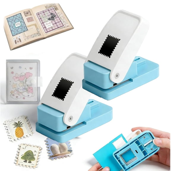 Stamp Puncher, 1.5x1.2 Inch Rectangular Postage Stamp Hole Punch, Lever Action Paper Stamps Cutter for Scrapbooking, Card Making, DIY Crafts Supplies,Photographic Paper (#Mix)