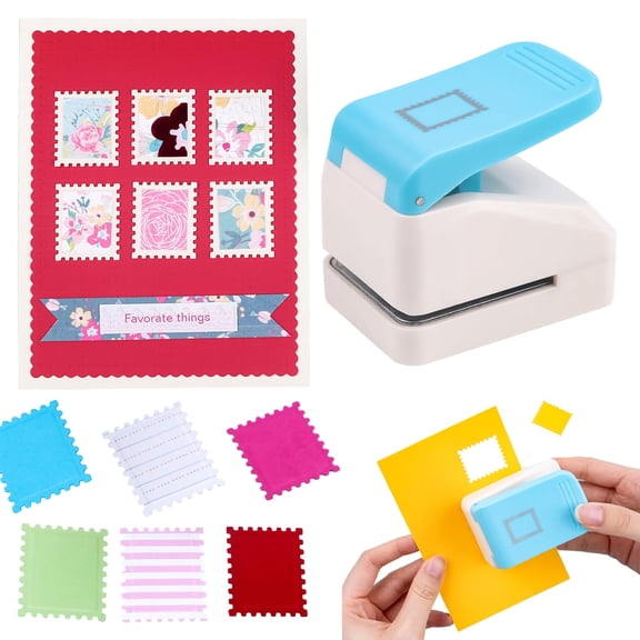 Stamp Puncher, 1X0.8inch &1inch Stamp Punch1 Inch Square Punch, Scalloped Rectangle Lever Action Paper Punches for Crafting Scrapbooking DIY Scrapbooking Journaling Card Making