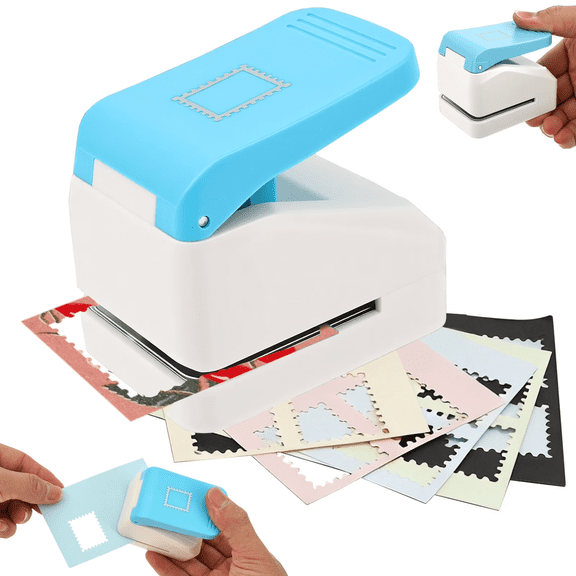 Stamp Puncher, 1X0.9inch &1inch Stamp Punch1 Inch Square Punch, Scalloped Rectangle Lever Action Paper Punches for Crafting Scrapbooking DIY Scrapbooking Journaling Card Making,A