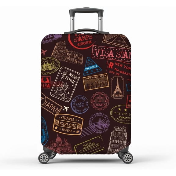 Stamp Travel Luggage Cover Postmarks Pattern Elastic Baggage Covers Airplane Dust-Proof Suitcase Sleeve Anti-Scratch Washable Suitcase Protector S Fit 18-20inch/45cm-50cm Luggage diy
