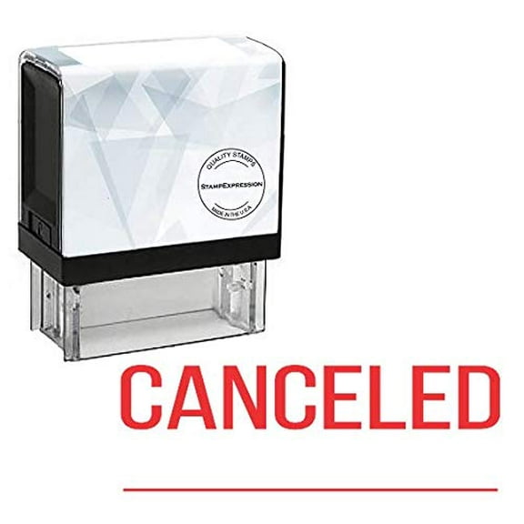 StampExpression - Cancelled with Line Office Self Inking Rubber Stamp - Red Ink (A-5246)