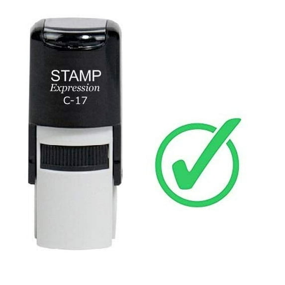 StampExpression - Check Mark Self Inking Rubber Stamp - Green Ink (W-6758)