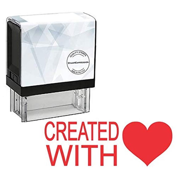 StampExpression - Created with Love Heart Self Inking Rubber Stamp - Red Ink (A-80056)