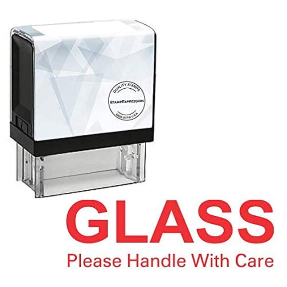 StampExpression - Glass Please Handle with Care Office Self Inking Rubber Stamp - Red Ink (A-5654)