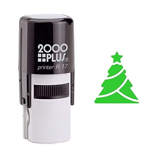 StampExpression - Green Christmas Tree with Star Self Inking Rubber Stamp - Green Ink (W-6907)
