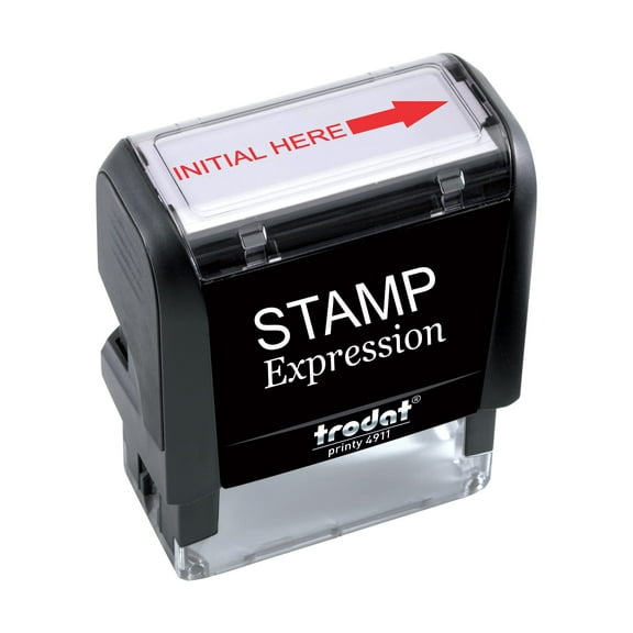 StampExpression - Initial HERE with Arrow Office Self Inking Rubber Stamp - Red Ink (A-5881)
