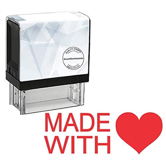 StampExpression - Made with Love Heart Self Inking Rubber Stamp - Red Ink (A-80058)