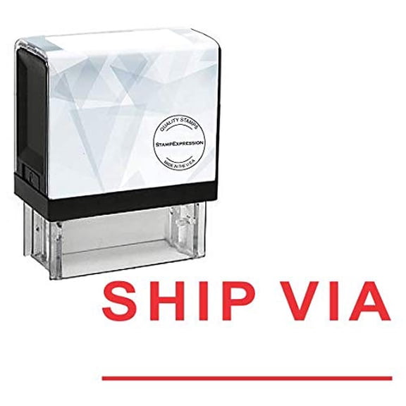 StampExpression - Ship VIA with Line Office Self Inking Rubber Stamp - Red Ink (A-5904)