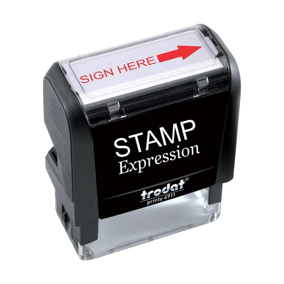 StampExpression - Sign HERE with Arrow Office Self Inking Rubber Stamp - Red Ink (A-5880)