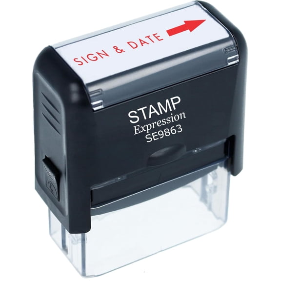 StampExpression - Sign and Date with Arrow Office Self Inking Rubber Stamp - Red Ink (A-5877)