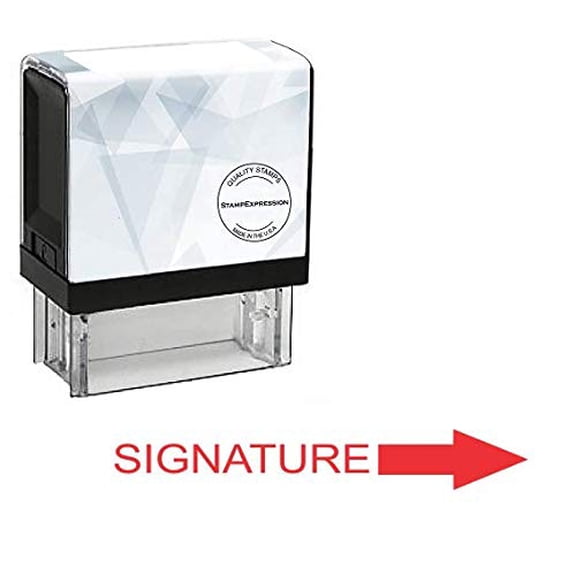StampExpression - Signature with Arrow Office Self Inking Rubber Stamp - Red Ink (A-5879)