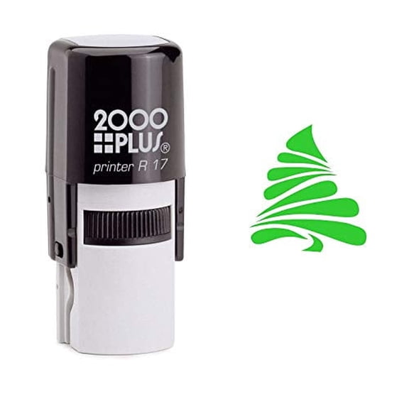StampExpression - Wavy Ribbon Christmas Tree Self Inking Rubber Stamp - Green Ink (W-6844)