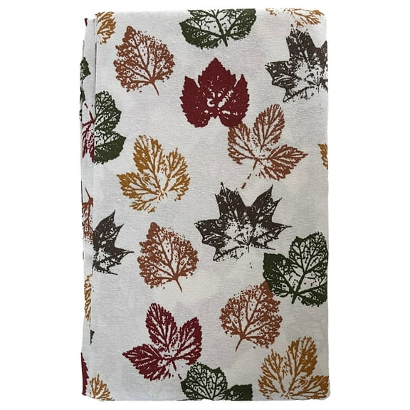 Stamped Autumn Leaves Fall Tablecloth, Green Gold Rust Leaf Pattern 60x144 Obl