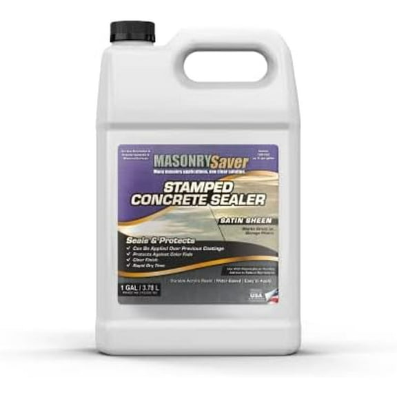 Stamped Concrete Sealer, 1 Gallon - Clear, Water-Based Satin Sealer for Stamped Concrete, Masonry & Natural Stone Surfaces$$Tools & Hardware Other