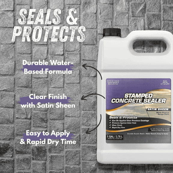 Stamped Concrete Sealer, 1 Gallon - Clear, Water-Based Satin Sealer for Stamped Concrete, Masonry & Natural Stone Surfaces$$Tools & Hardware Other
