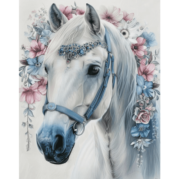 Stamped Cross Stitch Kits for Adults-Embroidery Kits for Beginners Adults,Horses and flowers 11 CT Patterns Dimensions Counted Cross Stitch Kits for Adults Arts Craft 16x20 inch