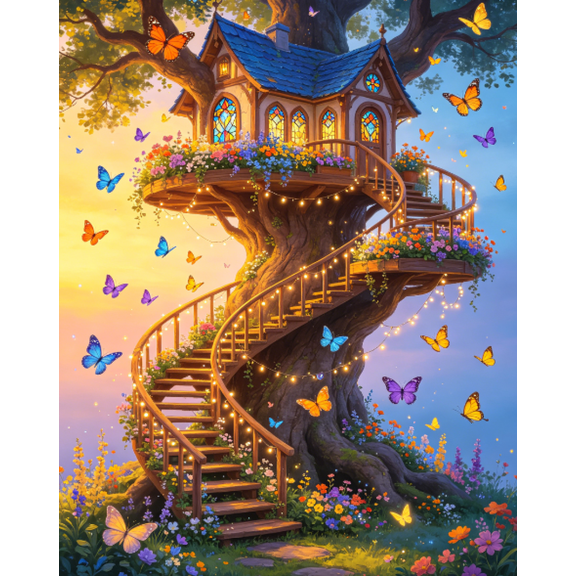 Stamped Cross Stitch Kits -Beautiful treehouse Embroidery Starter Kit for Adult Beginners, 11CT Needlepoint Cross-Stitch Patterns Dimensions Kit Arts and Crafts 1620inch