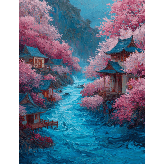Stamped Cross Stitch Kits Cherry blossom tree and pavilion Cross Stitch Patterns, Cross Stitch Kits Embroidery Kit Arts and Crafts for Beginners 16x20 inches