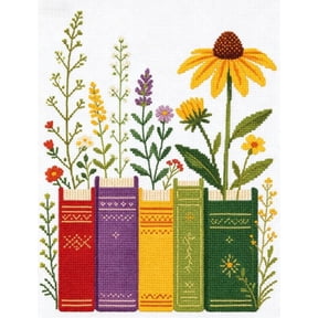 Stamped Cross Stitch Kits -Flowers and books Embroidery Starter Kit for Adult Beginners, 11CT Needlepoint Cross-Stitch Patterns Dimensions Kit Arts and Crafts 1620inch