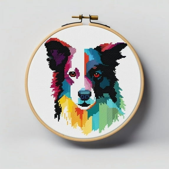 Stamped Cross Stitch Kits with Hoop for Starter Kits Border Collie DIY 11CT Pre-printed Patterns Needlepoint Embroidery Needlework Kit for Home Decor 38x38cm (36)