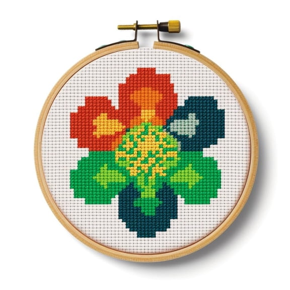 Stamped Cross Stitch Kits with Hoop for Starter Kits Clover DIY 11CT Pre-printed Patterns Needlepoint Embroidery Needlework Kit for Home Decor 38x38cm (59)