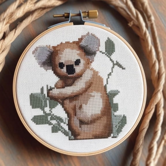 Stamped Cross Stitch Kits with Hoop for Starter Kits Cute Koala DIY 11CT Pre-printed Patterns Needlepoint Embroidery Needlework Kit for Home Decor 38x38cm (87)