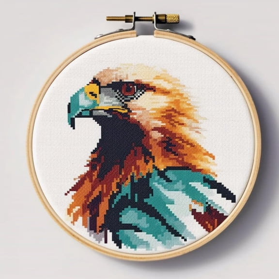 Stamped Cross Stitch Kits with Hoop for Starter Kits Eagle Bird DIY 11CT Pre-printed Patterns Needlepoint Embroidery Needlework Kit for Home Decor 38x38cm (2)