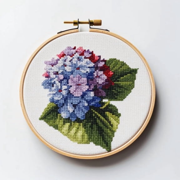 Stamped Cross Stitch Kits with Hoop for Starter Kits Hydrangea Flowers DIY 11CT Pre-printed Patterns Needlepoint Embroidery Needlework Kit for Home Decor 38x38cm (155)