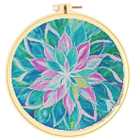 Stamped Cross Stitch Kits with Hoop for Starter Kits Large DIY 11CT Pre-printed Patterns Needlepoint Embroidery Needlework Kit Set Supplies with Hoop 38x38cm