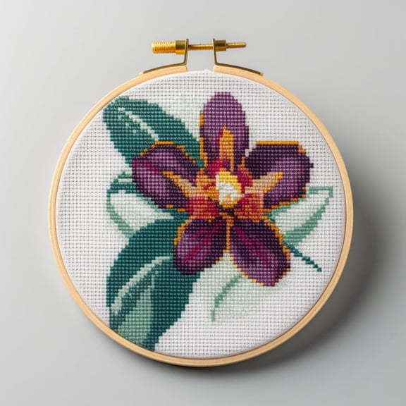 Stamped Cross Stitch Kits with Hoop for Starter Kits Orchid Flowers DIY 11CT Pre-printed Patterns Needlepoint Embroidery Needlework Kit for Home Decor 38x38cm (195)