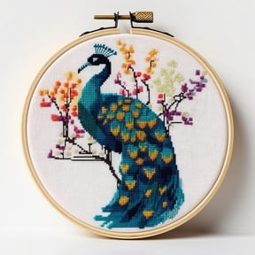 Stamped Cross Stitch Kits with Hoop for Starter Kits Peacock DIY 11CT Pre-printed Patterns Needlepoint Embroidery Needlework Kit for Home Decor 38x38cm (215)