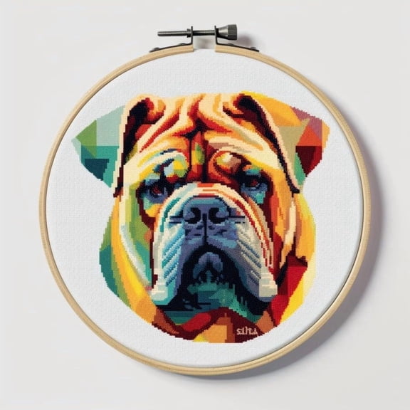 Stamped Cross Stitch Kits with Hoop for Starter Kits Shar Pei DIY 11CT Pre-printed Patterns Needlepoint Embroidery Needlework Kit for Home Decor 38x38cm (250)