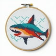 thumbnail image 1 of Stamped Cross Stitch Kits with Hoop for Starter Kits Shark DIY 11CT Pre-printed Patterns Needlepoint Embroidery Needlework Kit for Home Decor 38x38cm (323), 1 of 9