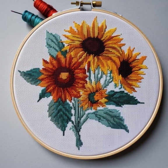Stamped Cross Stitch Kits with Hoop for Starter Kits Sunflower DIY 11CT Pre-printed Patterns Needlepoint Embroidery Needlework Kit for Home Decor 38x38cm (274)
