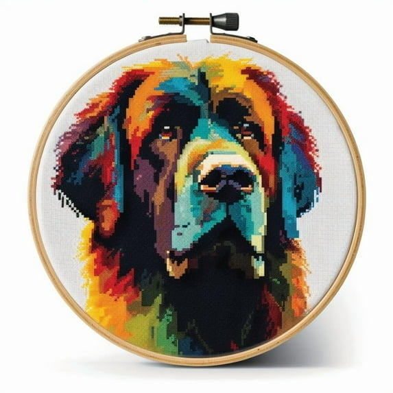 Stamped Cross Stitch Kits with Hoop for Starter Kits Tibetan Mastiff DIY 11CT Pre-printed Patterns Needlepoint Embroidery Needlework Kit for Home Decor 38x38cm (277)