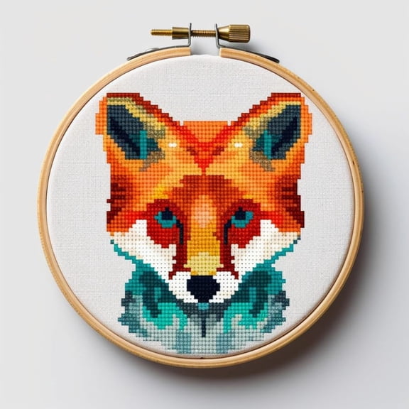 Stamped Cross Stitch Kits with Hoop for Starter Kits Vibrant Color Fox DIY 11CT Pre-printed Patterns Needlepoint Embroidery Needlework Kit for Home Decor 38x38cm (119)