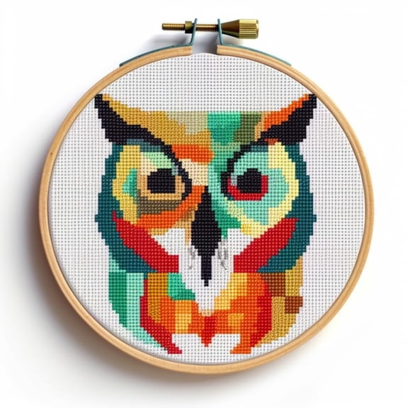Stamped Cross Stitch Kits with Hoop for Starter Kits Vibrant Color Owl Bird DIY 11CT Pre-printed Patterns Needlepoint Embroidery Needlework Kit for Home Decor 38x38cm (200)