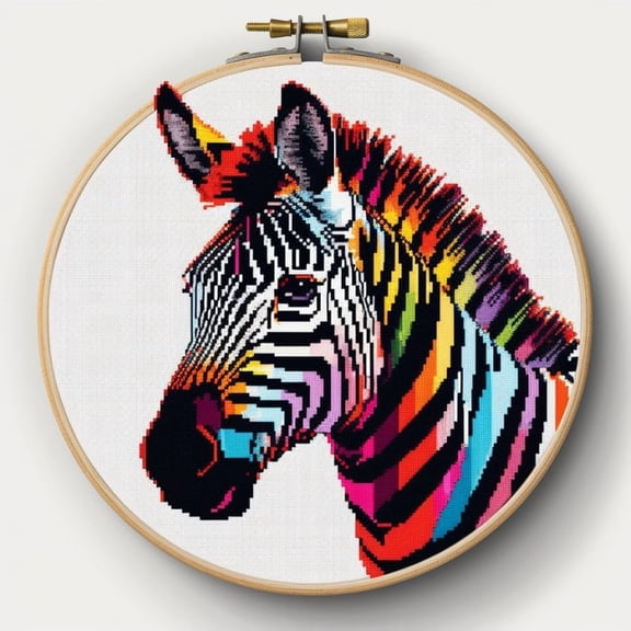 Stamped Cross Stitch Kits with Hoop for Starter Kits Zebra DIY 11CT Pre-printed Patterns Needlepoint Embroidery Needlework Kit for Home Decor 38x38cm (300)