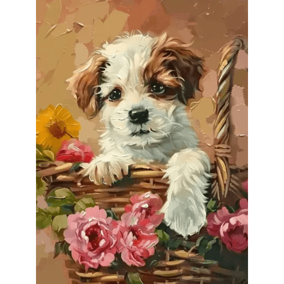 Stamped Cross Stitch Kits - Puppy and Flower Basket Embroidery Starter Kit for Adult Beginners, 11CT Needlepoint Cross-Stitch Patterns Kit Arts and Crafts 1620inch