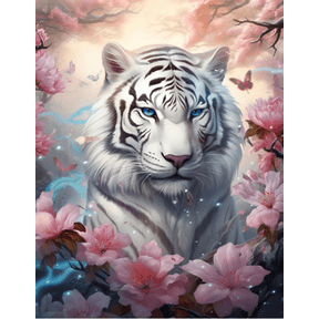 Stamped Cross Stitch Kits White tiger and flowers Cross Stitch Patterns, Cross Stitch Kits Embroidery Kit Arts and Crafts for Beginners 16x20 inches
