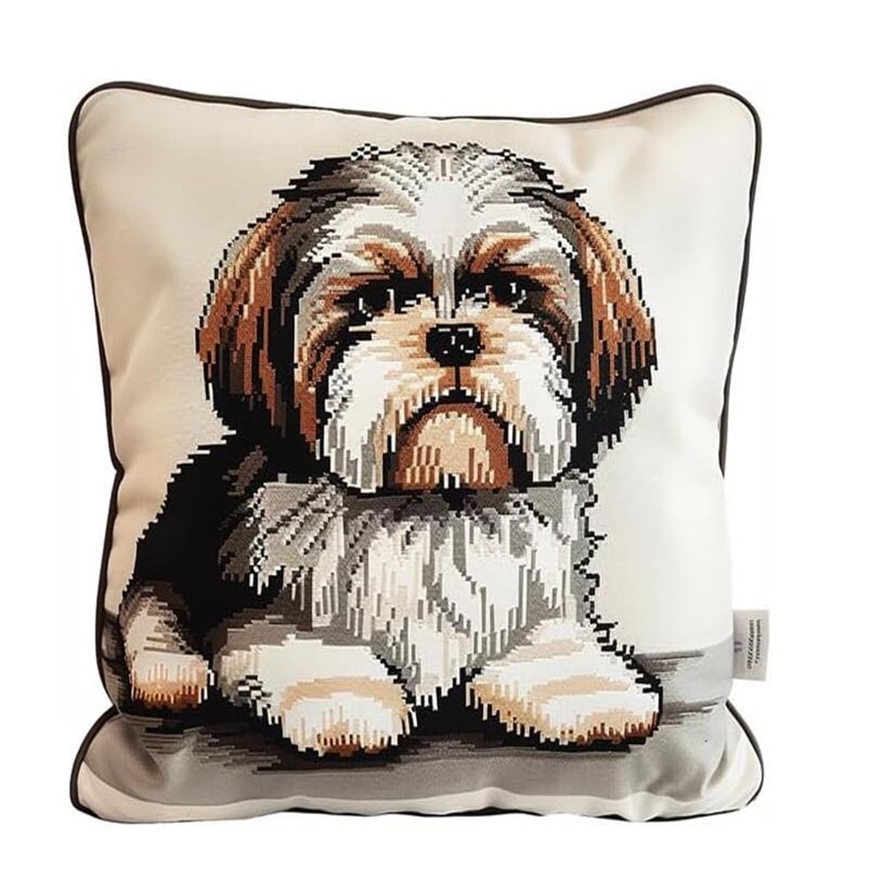 Stamped Cross-Stitch Pillow Kit,Cute Animal Dog,Cushion Needlework Kit with Embroidery Pattern on Cotton Canvas Holiday,Gift Kits 17*17 in