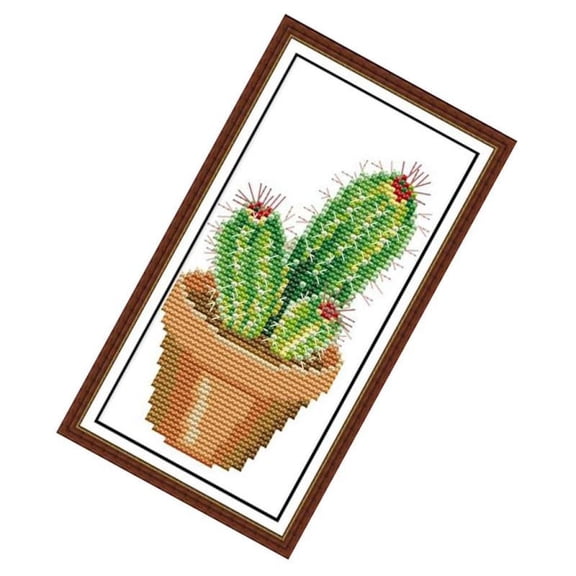 Stamped Cross Stitch for Beginners Pre-Printed Cactus Pattern Aida Cloth