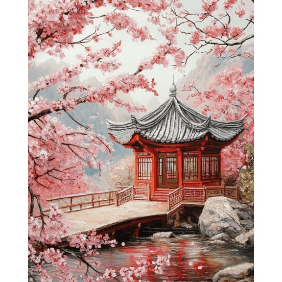 Stamped Crossstitching Kits Preprinted 11 Count Cross-Stitch Kit for Beginner,Beautiful scenery of the pavilion 11CT Prestamped Easy Pattern Needlepoint Kits Crafts for Decor 16x20inch